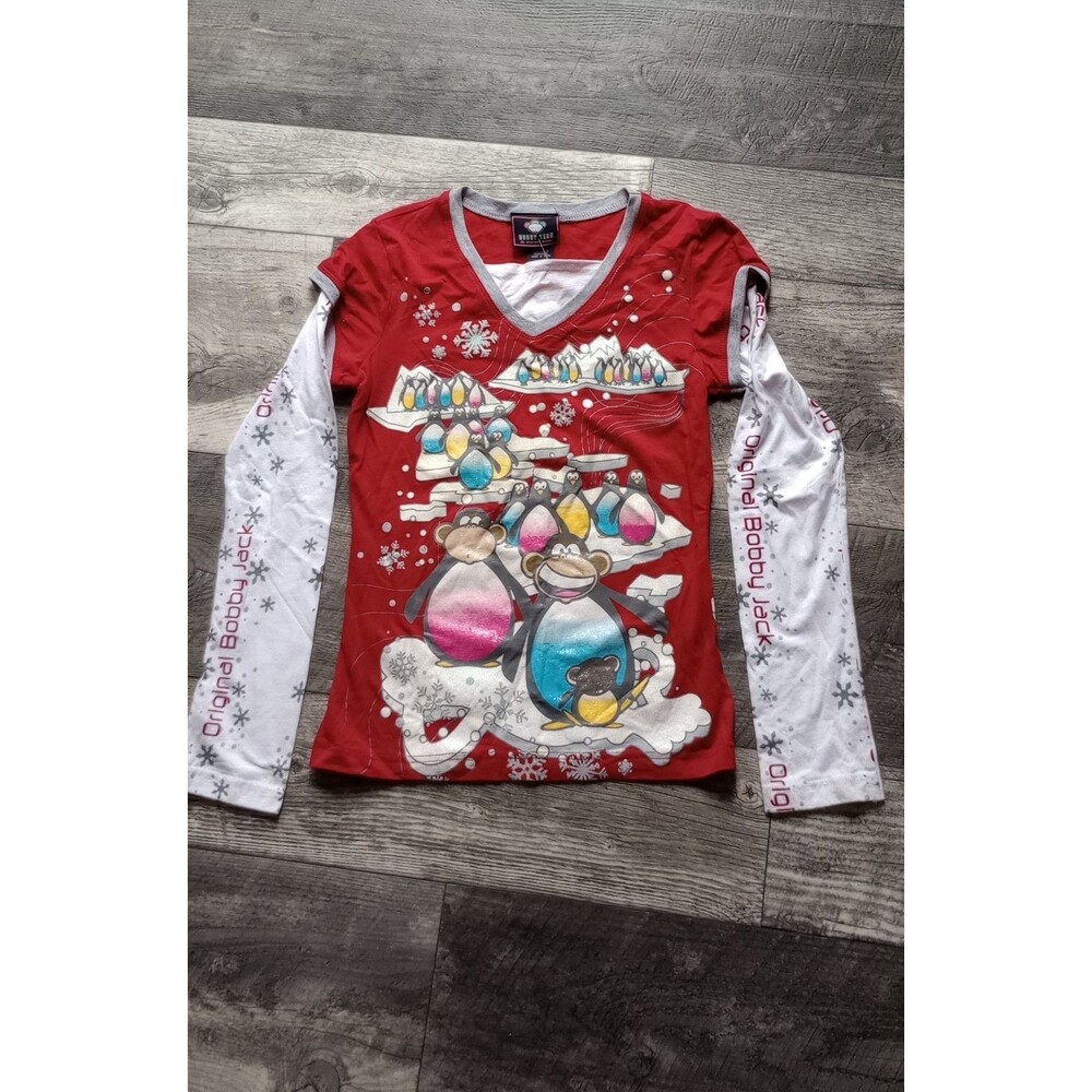 Bobby Jack Girls  L(14) Long Sleeve Layered Look Christmas Shirt, Vtg, Y2K, NWT
